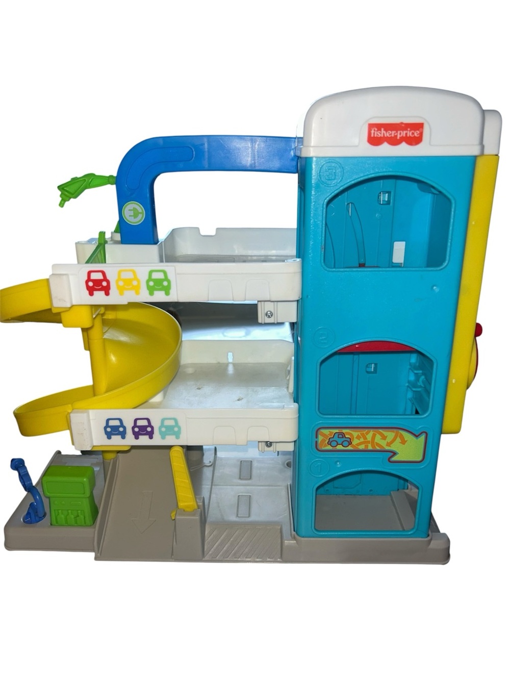 2018 Fisher-Price Blue, Yellow and White Toy Parking Garage Playset